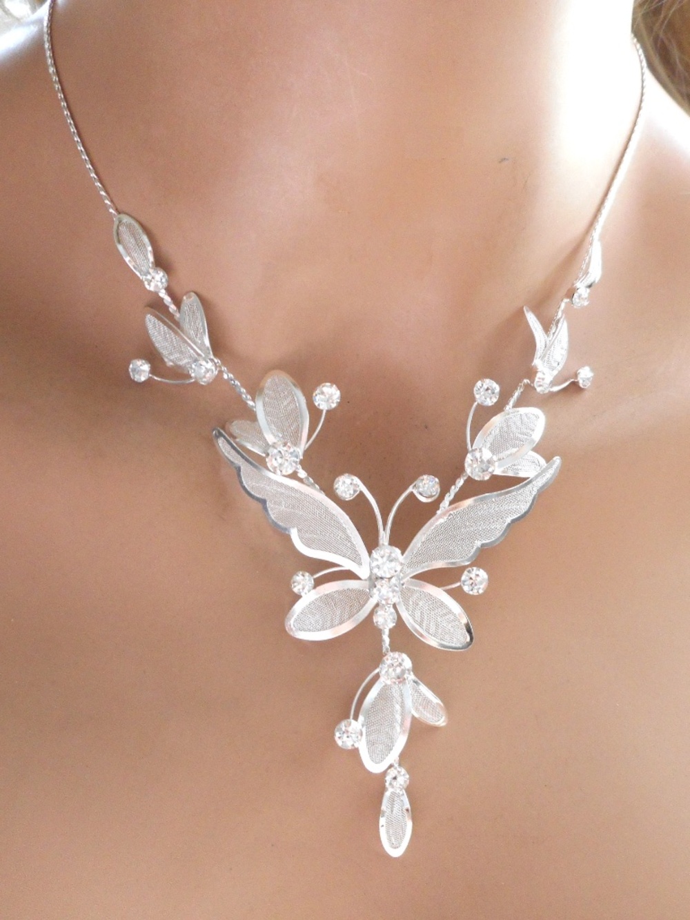 Mesh Butterfly Mesh Necklace Set Clear Crystals